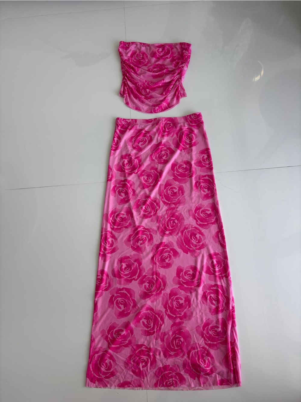 Pink Floral Maxi Skirt - Strapless Matching Set Ready